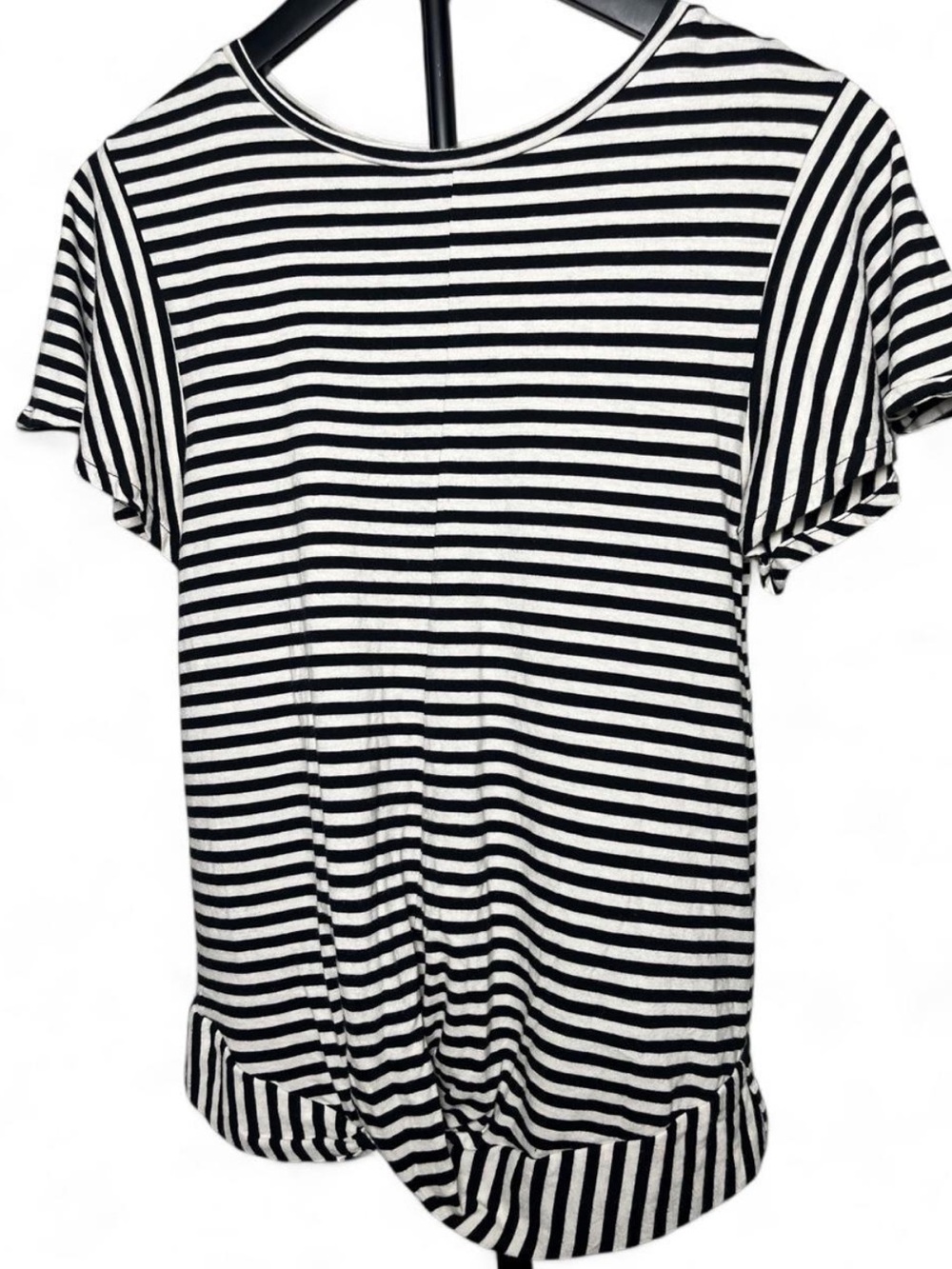 Banana Republic Black and White Striped Short-Sleeve Knot-Hem Tee